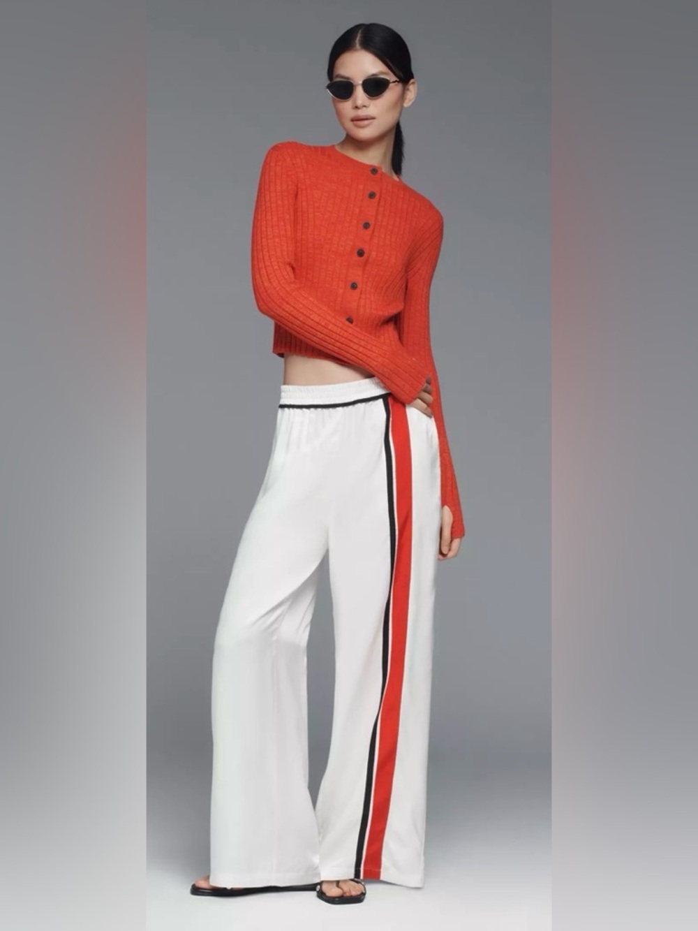 ANTHROPOLOGIE MAEVE BROOKLIN
TRACK WIDE LEG STRIPED PULL ON PANTS WHITE SZ LARGE